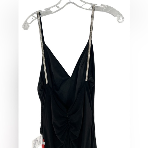 NWT Mac Duggal Faux Wrap V Neck Open Back with Rhinestone Spaghetti Strap Dress - Picture 8 of 9